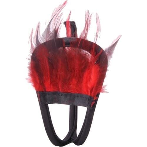 Women Feather Decorated C-string Seductive Underwear Red + Black visible Thongs Crochet Floral Lace Tanga Panties