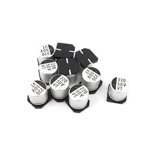 10pcs 220uF 50V SMD Aluminum Electrolytic Capacitors 10mm x 10mm