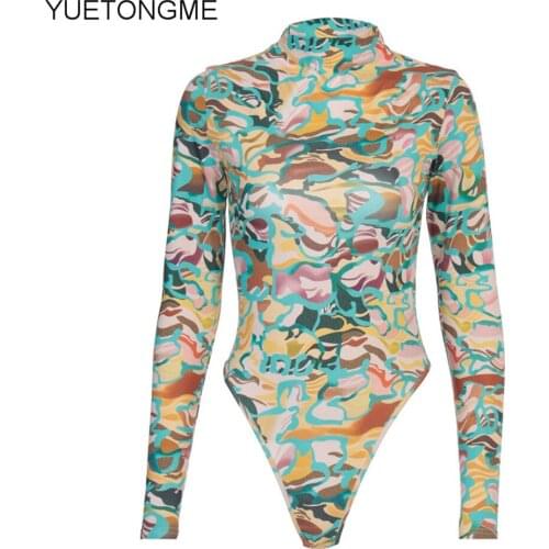 2021 Spring Summer Rompers Women Jumpsuits Fashion print Long Sleeve Sexy Sheath Skinny Women Bodysuits TSP111