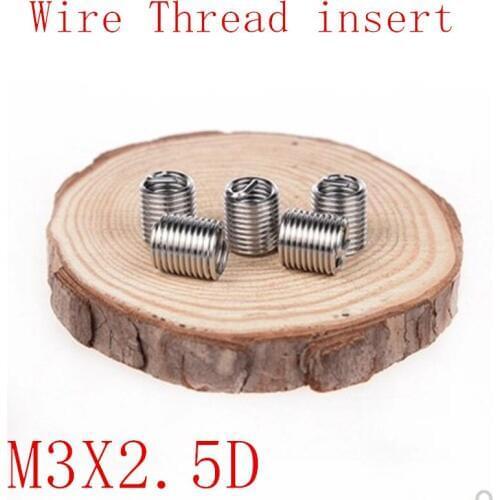 100pcs M3*0.5*2.5D Wire Thread Insert Stainless Steel 304 Wire Sleeve, M3 Screw Bushing Helicoil Wire Thread Repair Inserts