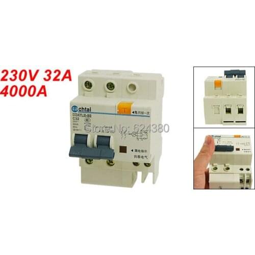 AC 230V 32A 2P 2 Two Double Poles Household Miniature Earth Leakage Circuit Breaker DZ47LE-32