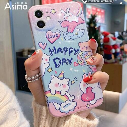 ASINA Imitation Lambskin Case For iPhone 12 11 Pro Max X XS XR 7 8 Plus Cute Rabbit Cases for iPhone 12mini SE2020 Back Cover
