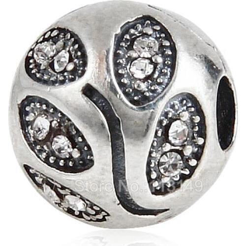 White Austrian Rhinestones Leaf Authentic 925 Sterling Silver Stopper Beads Lock Clip Fit European Charm Bracelets SCSB011