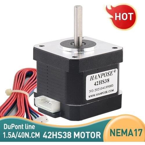 Free shipping 1pcs Nema17 Stepper Motor 42 motor 38MM 4-lead 42HS38 42BYGH 1.5A with DuPont line for 3D printer and CNC