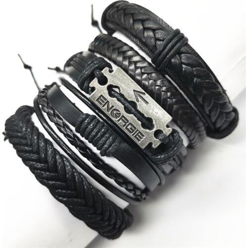 Blade Black Bracelets Khaki Taichi Wing Feather Men Bracelets 5pcs/set Cuff Bangle Leather Bracelets Women Jewelry Accessories