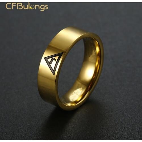CFBulongs Cool Gold Masonic Ring 316L Stainless Steel Scottish Ceremonial Round 14 Degree Mason Masonic Couple Wedding Ring