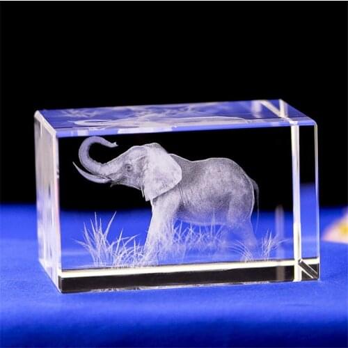 Home Decor Crystal Cuboid Ornaments 3D Carving Elephant Model Childrens Gift Fengshui Crafts Home Decoration Accessories