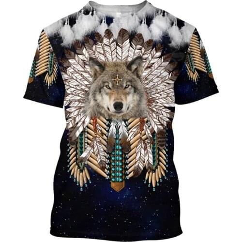 Premium Native Culture Wolf 3D Printed t shirts women for men Summer Casual Tees Short Sleeve T-shirts Short Sleeve 09