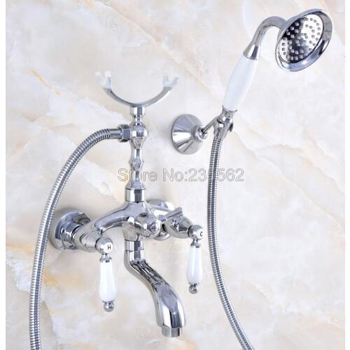 Chrome Bathroom Bath Wall Mounted Hand Held Shower Head Kit Shower Faucet Sets lna747