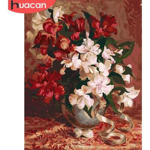 HUACAN Flower Paint By Number Kit Drawing Wall Art HandPainted Pictures By Number For Adults DIY Gift Home Decoration