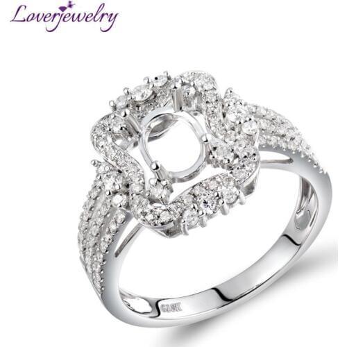 LOVERJEWELRY DIY Ring Solid 18K White Gold Natural Diamonds Setting Ring Wedding Semi-Mount Ring Oval 5x7mm For Lady Anniversary