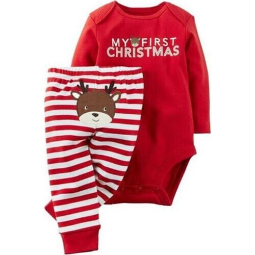 Xmas Newborn Baby Boys and Girls Cartoon Santa Claus Jumpsuit Bodysuit and Pants Christmas Clothes Outfits Set Casual