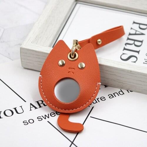 Cute Cartoon Animal Leather Protective Case For Apple Airtag GPS Anti-Lost Pet Collar Locator Tracker Device With Keychain Cover
