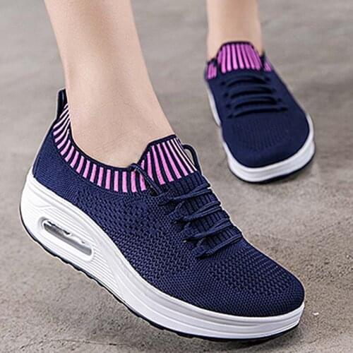 2021 Women Shoes Woman Vulcanize Casual Breathable Mesh Sneakers For Women Flats Platform Shoes Ladies Knitting Sock Sneakers