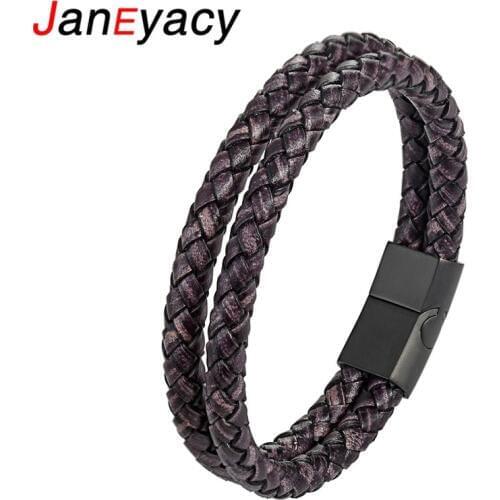 Fashion Men Jewelry Woven Multilayer Bracelet Women Retro Genuine Leather Magnetic Buckle Stainless Steel Retro Bangles Pulseira