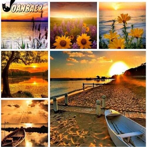 Seascape Diamond Painting Sunset Cross Stitch Kit Small Daisy Patch Diamond Embroidery Mosaic Inlaid Handmade Decoration Gift