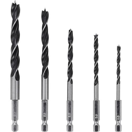 HSS 1/4 inch Hex Shank Brad Point Twist Drill Bits Set Quick Change 5pcs 4 - 10mm for Wood Wood Tools