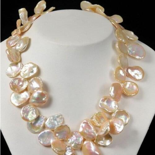 New design natural south sea gold pink pearl necklace 18inch k