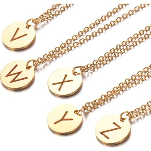 316L Stainless Steel Necklace A-Z 26 Letter Disc Hollow Initial Letter Simple Necklace Ladies Gift Small Letter Pendant Jewelry