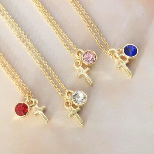 Personalised Baptism Gifts -14K Gold Cross and Birthstone Necklace Christening Gift, Baptism Gift, First Confirmation day Gifts