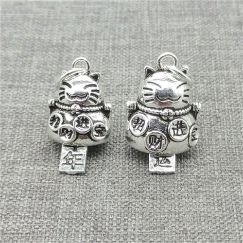 925 Sterling Silver Good Fortune Luck Cat Bell Charms for Lucky Bracelet Necklace