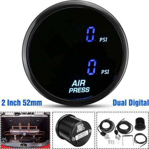2 Inch 52mm Air Suspension Pressure Gauge PSI Dual Display Red Blue LED Air Ride Air Press Meter 2pcs 1/8 NPT Electrical Sensor