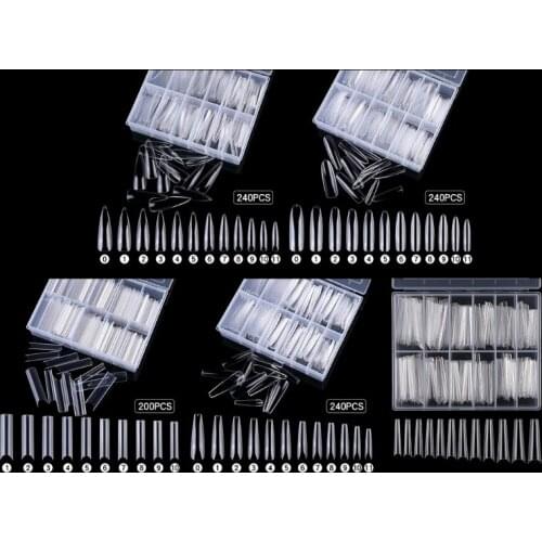 R3MF Acrylic False Fake Nails DIY Nail Salon Performances (Transparent Color)Pointy 240pcs Oval Pipe Shape Pipe Trapezoid