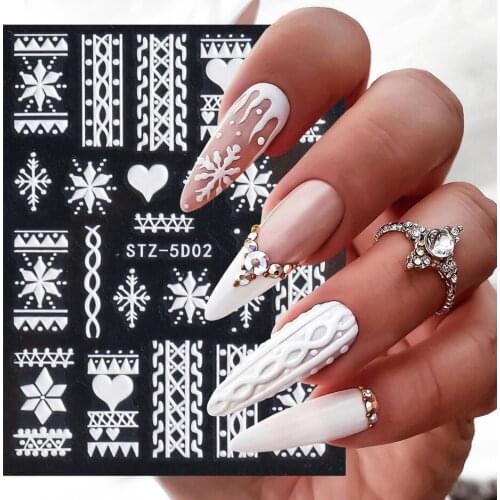 Christmas Manicure Nail Design Winter 2021 Acrylic Embossed Snowflakes Nail Stickers 5D Charms Decals DIY Accessories GLSTZ5D-1