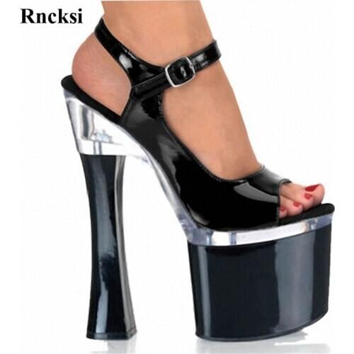 Rncksi New Women Sexy Straps Wedding Night Club Pole Dance Sandals Platform Open Toe sandals 18cm Square high heels Lady shoes