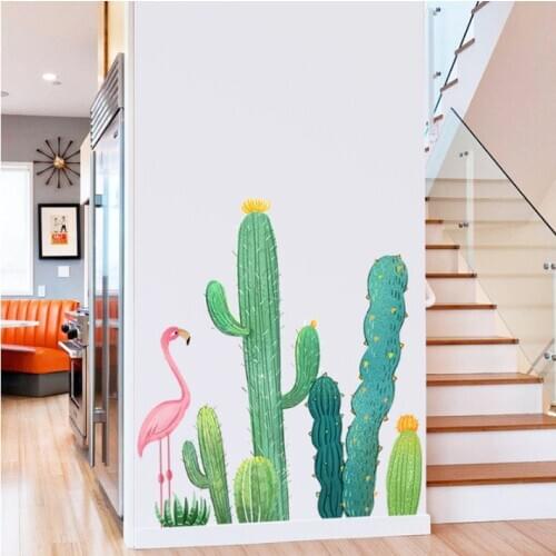 Removable Wall Stickers Cactus Flamingo Stickers Small Fresh Skirting Decorative Painting Bedroom Wall Decorations Living Room