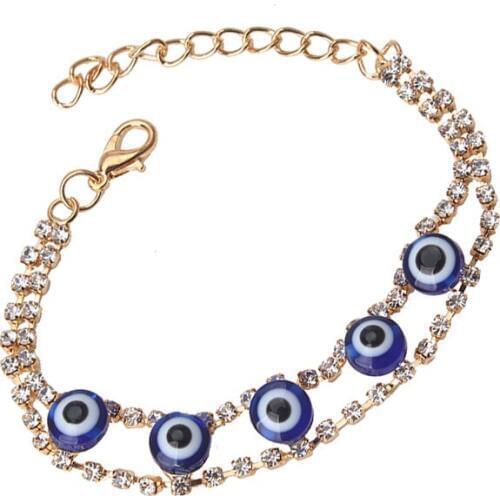 EVIL EYE 1pc new Fashion Blue Evil Eye Bracelets Crystal Alloy Link Chain Adjustable Bracelets For Women Girl Lucky Jewelry