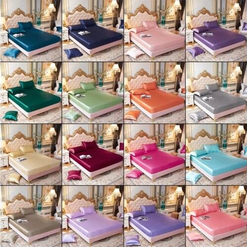 Silk Fitted Sheet 1 Fitted Sheet+2Pcs Pillowcase High End Collection Silk Bed Sheet with Deep Pocket 10" Machine Washable