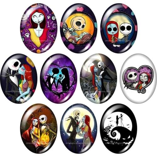 Jack skellington Evil Face 10pcs mixed 13x18mm/18x25mm/30x40mm Oval photo glass cabochon demo flat back Jewelry findings