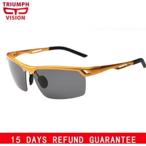 TRIUMPH VISION Gold Polarized Sunglasses Men Aluminum Magnesium Driving Sun Glasses for men Anti Glare UV400 Goggle Shades