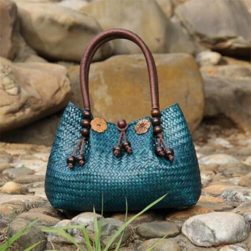 22x15CM New Style Straw Bag Retro Women Thailand Handbag Pouch Shopping Casual Travel Beach Bag Rattan Bag a6104