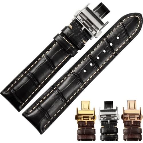 The First Layer Of Cowhide Leather Strap Mens And Womens Butterfly Buckle is Suitable For Longines Luya Military Flag Masters