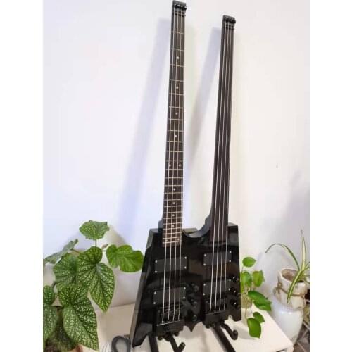 Top quality Black Headless guitar Double Neck 4 string Electric Guitar 4 strings bass