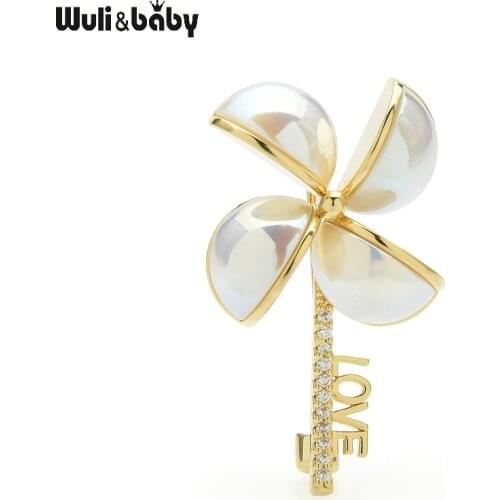 Wuli&baby Shell Windmill Brooches For Women Unisex Czech Rhinestone Cute Pinwheel Suits Shirt Coat Collar Pins Gifts