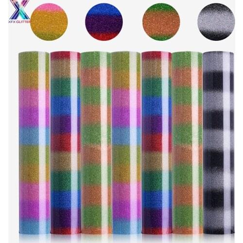 XFX HTV 50x150cm Vinyl Rainbow Glitter Heat Transfer Vinyl HTV Rainbow Glitter Iron-on Transfer Garment Clothing for DIY T-Shirt
