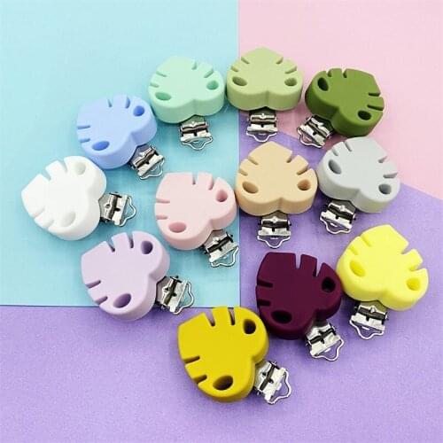 10/20/50pcs Pacifier Chain Clip Leaves Pacifer Clips Food Grade Silicone Clip Baby Teething Bead Silicone Teether