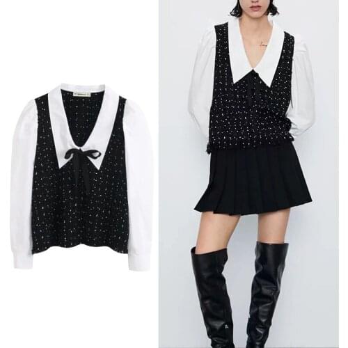 Za 2021 Shirts Woman Casual Autumn Twill Soft Splicing Blouse Women Casual Fashion Shirt Chic Loose Tops