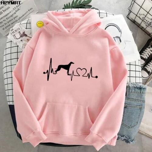 Hoodies Casual style Heartbeat Dog Hoodies Sweatshirt Women Pink Hoodie Kawaii Clothes Oversized Harajuku Graphics Hoody Female