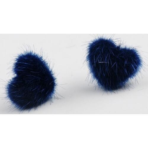 LNRRABC1pair mink fur hair ball earrings heart-shaped design blue white elegant fashion ladies accessories boutique gift