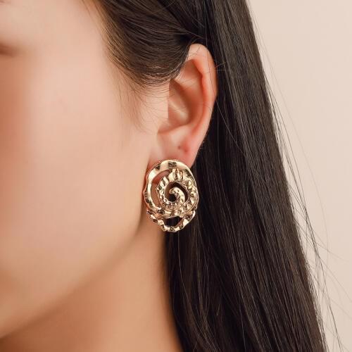 Alloy Golden Silver Plated Rose Gold Swirl Snail Spiral Hollow Dangle Drop Earrings for Women