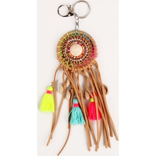 Weave Beaded Dream Catcher Tassel Keychains Colorful Bohemia Shell Pendants For Women Handbag Jewelry Pompons Keyring