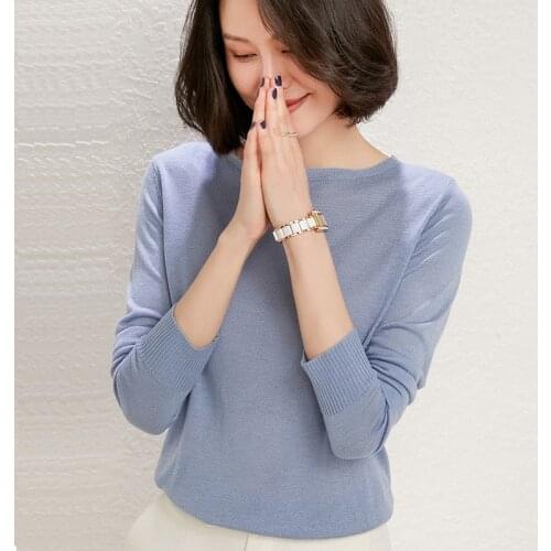 2021 spring new womens O-neck long-sleeved slim worsted cashmere sweater pullover