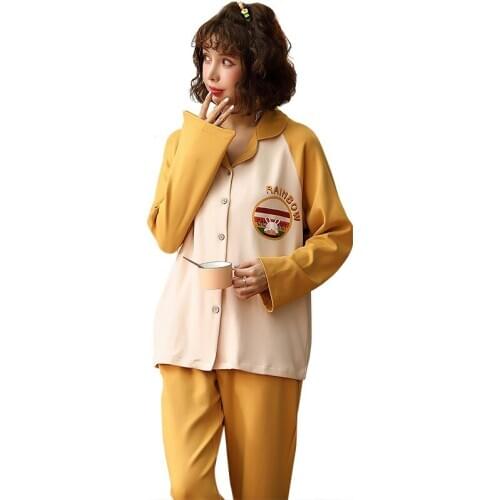 Womens Pajamas Set Autumn Pijama Mujer Long Sleeve Turn-down Collar Casual Soft Female Sleepwear Girls Homewear Clothing