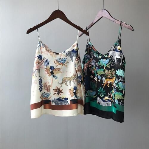 2020 Summer Camis Chic Vintage Print Satin Material Tops Sexy Strap Boho Women V-Neck Tank Top Female
