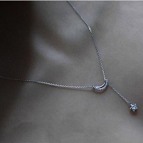 Fashion Elegant Moon and Star Pendant Necklace for Women 925 Sterling Silver Jewelry Party Wedding Accessories Mujer Colar SN268