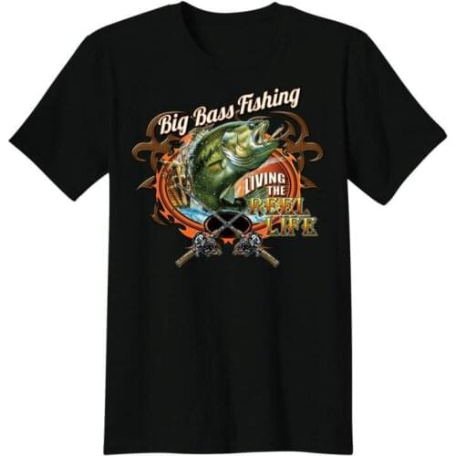 Living The Reel Life. Fashion Big Bass Fishing Angler Gift T-Shirt Summer Cotton Short Sleeve O-Neck Mens T Shirt New S-3XL
